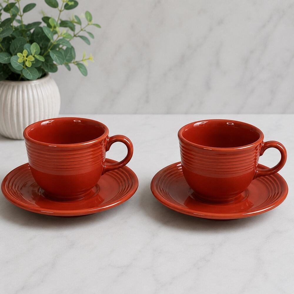 Fiesta Fiestaware Persimmon Discontinued Cup Saucer Set of 2 Homer Laughlin